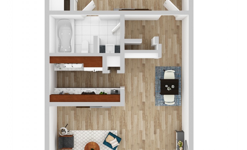 1 Bed 1 Bath - 1 bedroom floorplan layout with 1 bathroom and 830 square feet