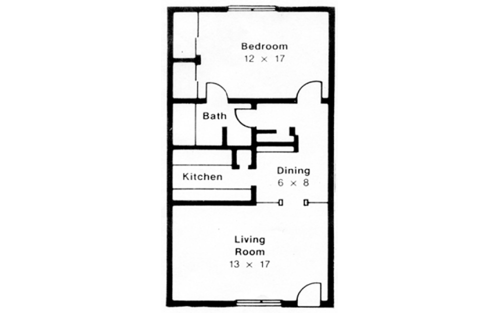 1 Bed 1 Bath - 1 bedroom floorplan layout with 1 bath and 830 square feet.