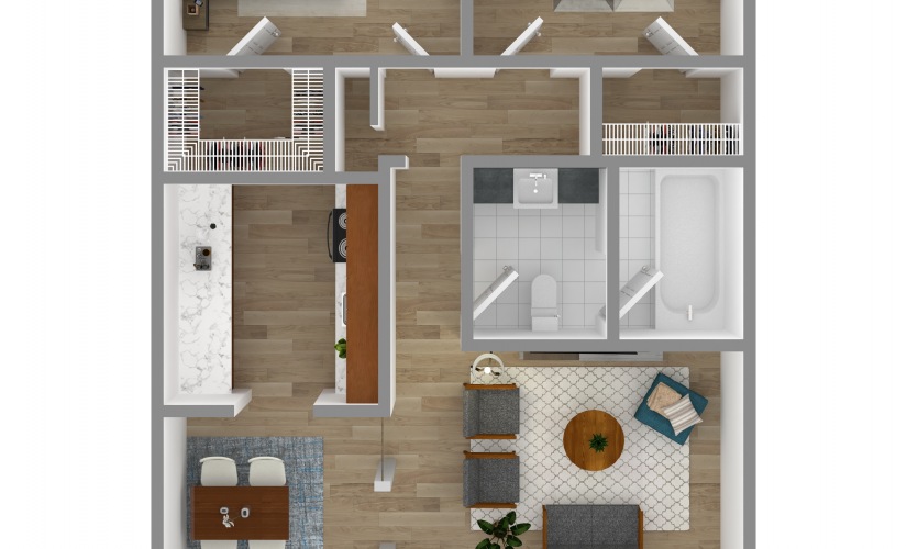 2 Bed 1 Bath - 2 bedroom floorplan layout with 1 bathroom and 830 square feet
