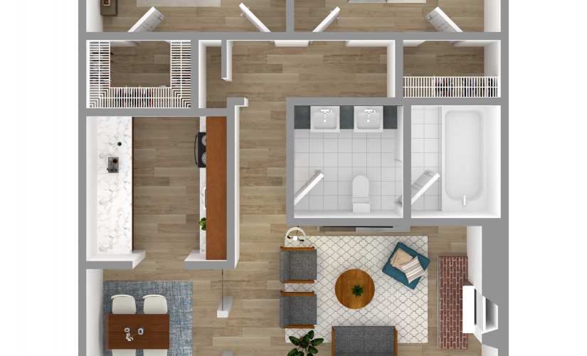 2 Bed 1 Bath Lux - 2 bedroom floorplan layout with 1 bathroom and 705 square feet