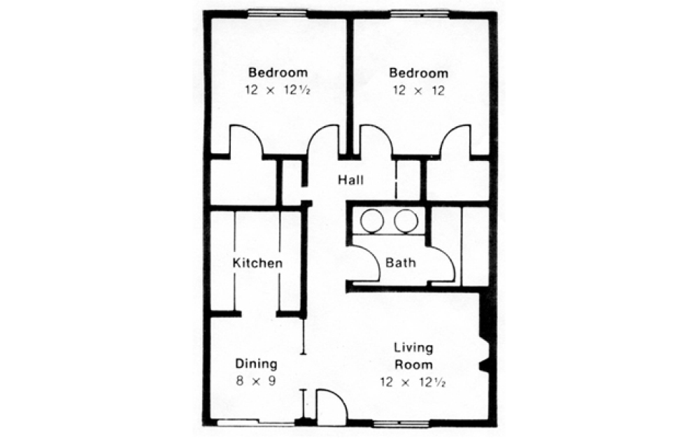 2 Bed 1 Bath Lux - 2 bedroom floorplan layout with 1 bath and 705 square feet.